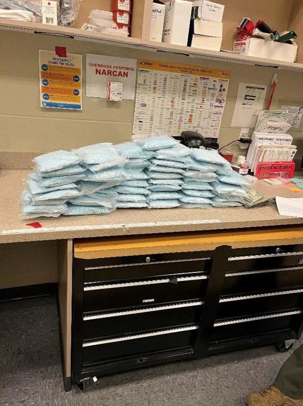 The almost 60 pounds of pills found in a vehicle driven by Leslie Lopez-Rojas this week near Parachute.